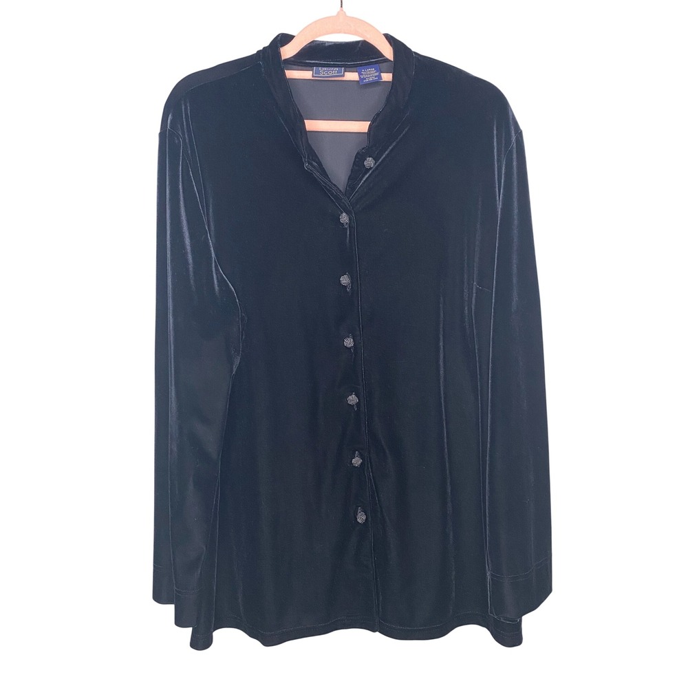 Laura Scott Womens Blouse XL Black Stretch Velvet Goth Dark Romantic Whimsigoth